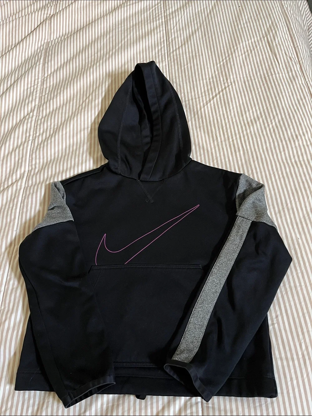Nike Black & Gray Kids Hoodie with Purple Swoosh